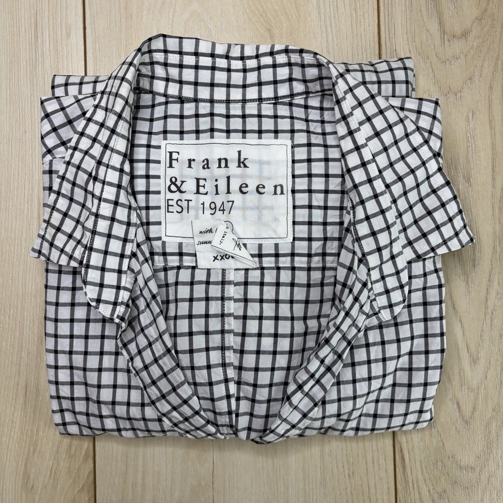 Frank & Eileen Size Large Barry Long Sleeve Mini-Windowpane Blouse Cotton